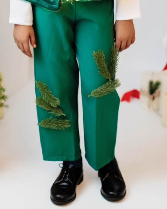 Costum 3 Piese, Verde, Brad, pantaloni + pelerina + coroana