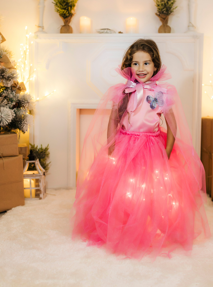 Fustița cu Luminițe Lungă, Roz, Cadou minunat pentru fetițe