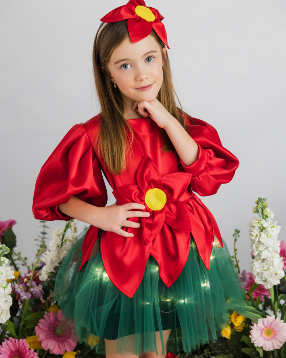 Rochița de Spiriduș / Craciunita, roșie serbare Crăciun roșu verde cu luminite