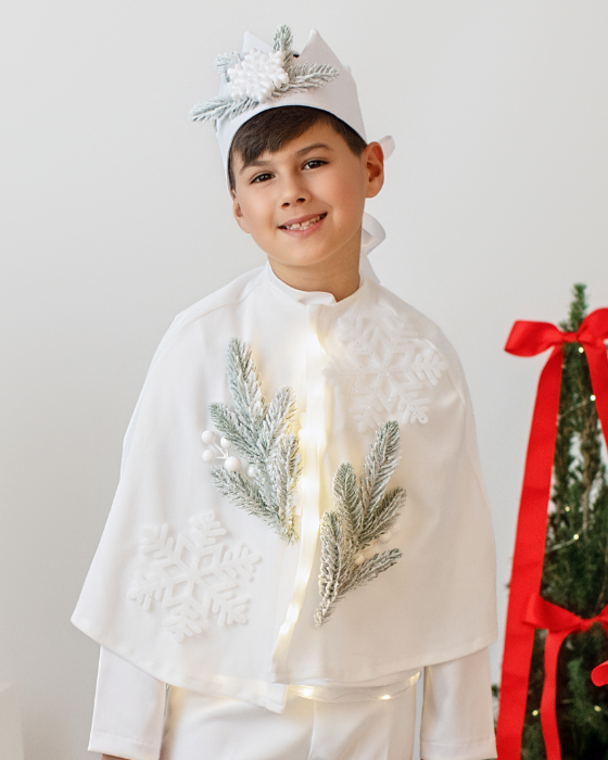 Costum Fulg 2 piese, ALB , pelerina + coroana BRAD