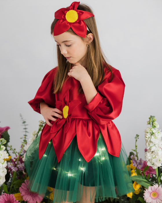 Rochița de Spiriduș / Craciunita, roșie serbare Crăciun roșu verde cu luminite