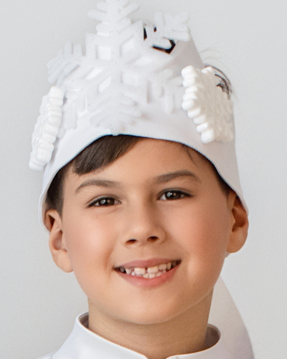 Costum 3 Piese, Alb, fulg de nea, pantaloni + bluza + coroana