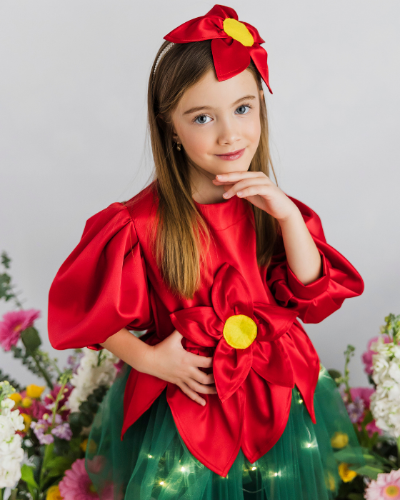 Rochița de Spiriduș / Craciunita, roșie serbare Crăciun roșu verde cu luminite