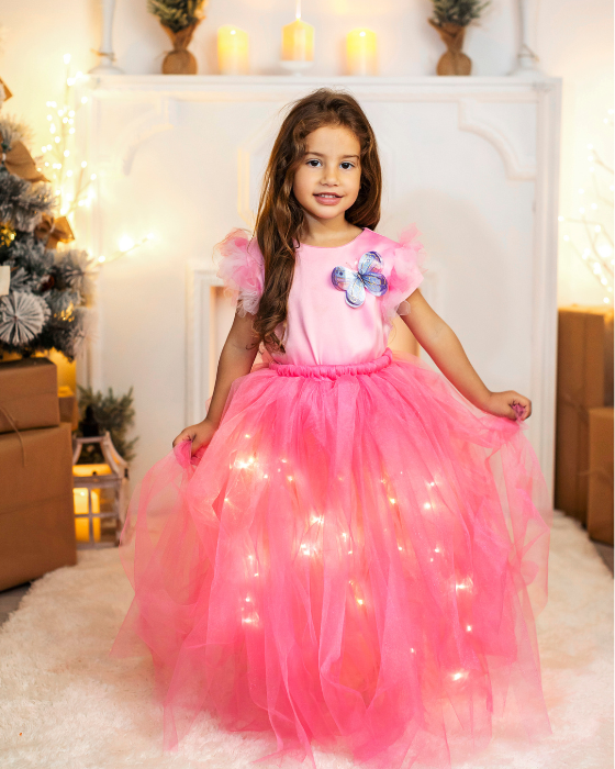 Compleu cu Luminițe și Fluturaș, Roz, costum de carnaval fetite, tematica printese