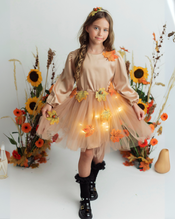 Sparkle Dress, Brown with Leaves, Fall 2025