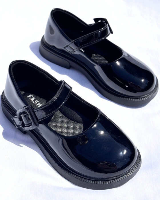 Pantofiori Negri Speciali, De Școală, cu catarama, tapla pufoasa