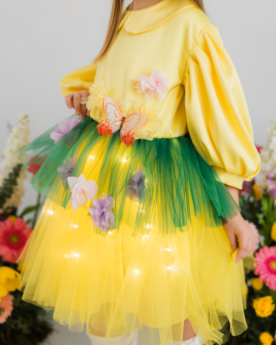 Rochița Pajiște cu flori de Primăvară cu Luminițe, Serbare Toamnă