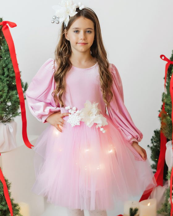 Rochita cu Luminite Roz, Extraordinara de Craciun, pentru Serbare