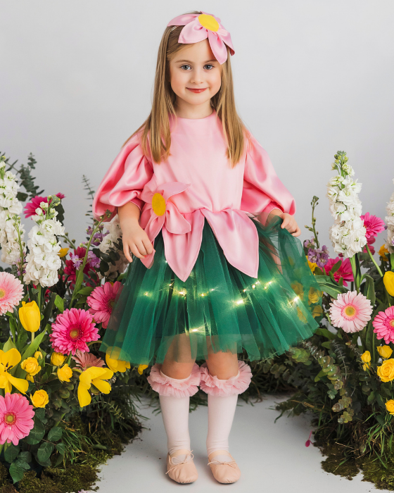 Rochița Floare Roz cu Luminițe, Serbare Primăvară