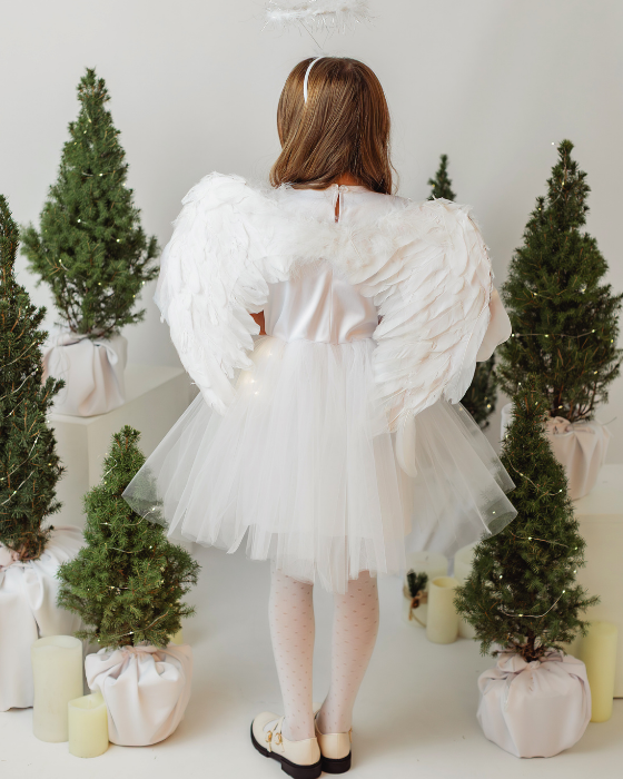 Costum de Inger Complet , Rochita cu Luminite, Aripi, Aura pentru Serbare Craciun, fetite