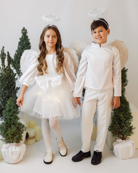 Costum de Inger Complet , Rochita cu Luminite, Aripi, Aura pentru Serbare Craciun, fetite