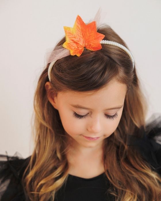 Headband with Pearls and Orange Leaf, Autumn Fairy
