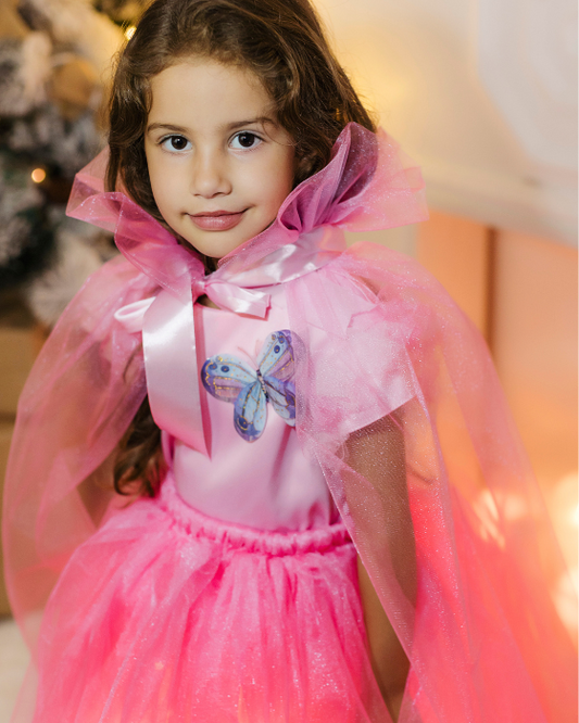 Pelerină Roz de Prințesă, din Tulle Sidefat, pentru costum carnaval
