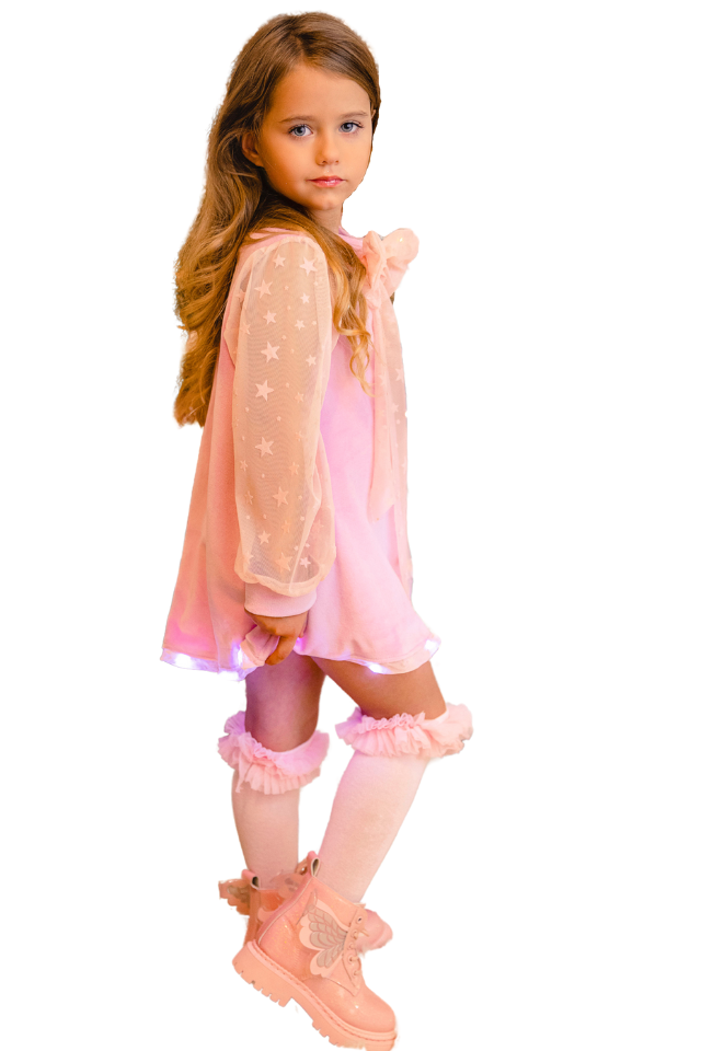 Rochiță cu Luminițe Roz, din Catifea