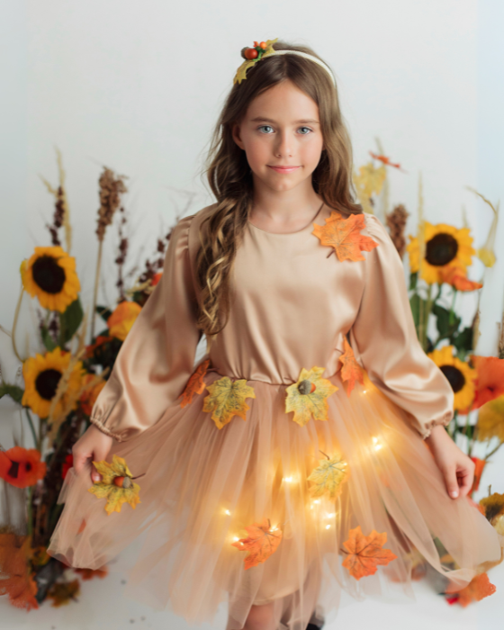 Sparkle Dress, Brown with Leaves, Fall 2025