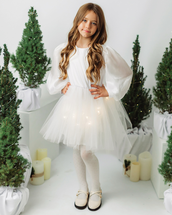 Rochița Alba Inger / Fulg de Nea, minunata de Craciun, cu Luminite pentru Serbare