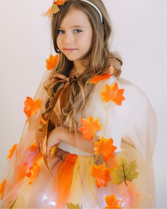 Pelerină Din Tulle, Maro Cu Frunze Portocalii, Zâna Toamnă