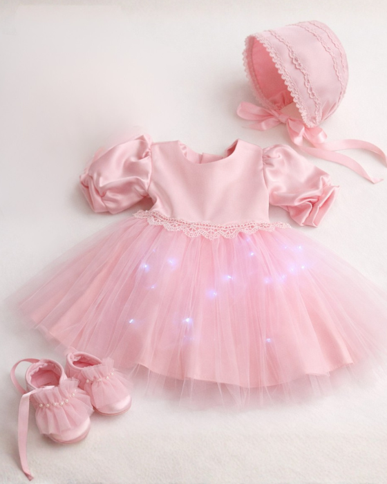 Set de Botez cu Luminite, Roz, 3 piese