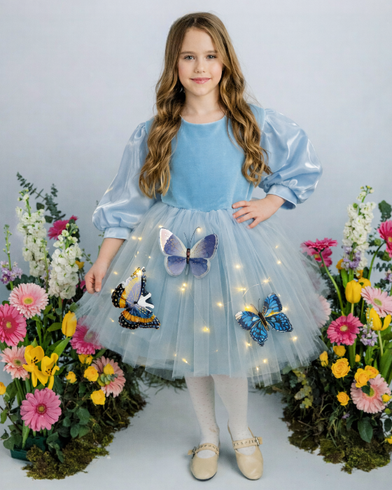 Rochita cu Luminite Bleu, tulle cu Fluturasi