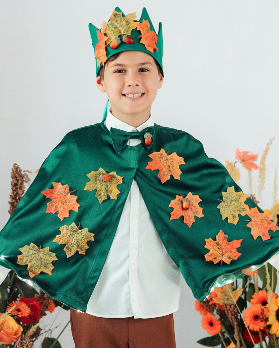 Costum Regele Toamnei, 2 piese, Verde cu frunze