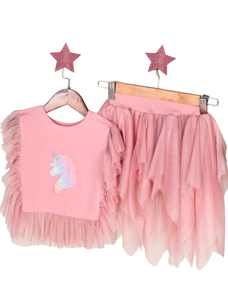 Compleu Roz Lejer și Bumbăcos, Fustiță + Bluziță, 2-3 ani (92-98 cm)