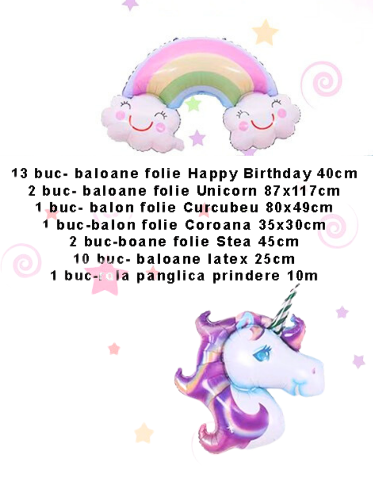 Set Aranjament Baloane Petrecere - Birthday Unicorn