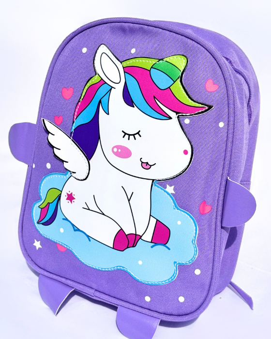 Ghiozdănel mare textil cu Unicorn Lila