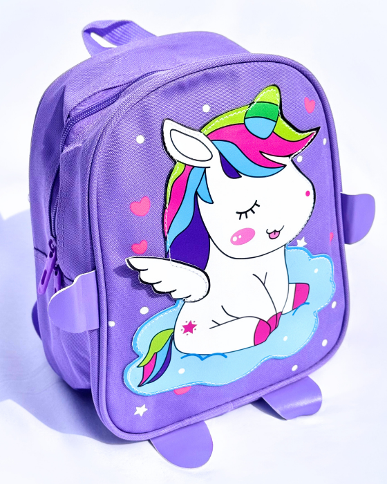 Ghiozdănel mare textil cu Unicorn Lila