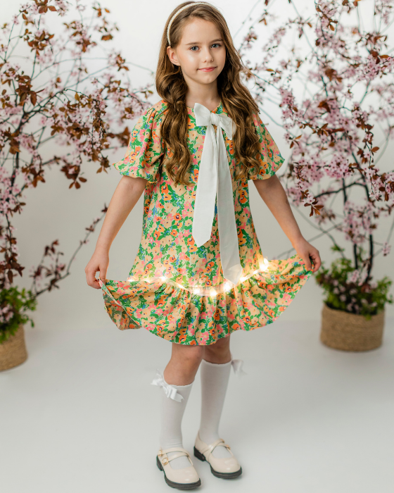 Flower Girl Dress and Bow for School/Kindergarten 