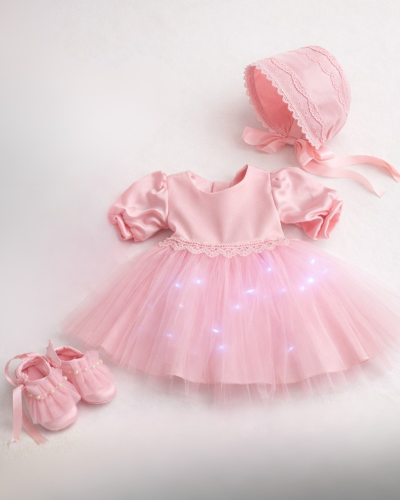 Set de Botez cu Luminite, Roz, 3 piese