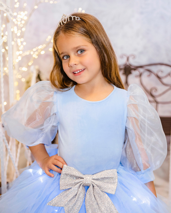 Compleu Bleu, Fustiță + Bluziță + Diademă, Cu Luminite de Printesa