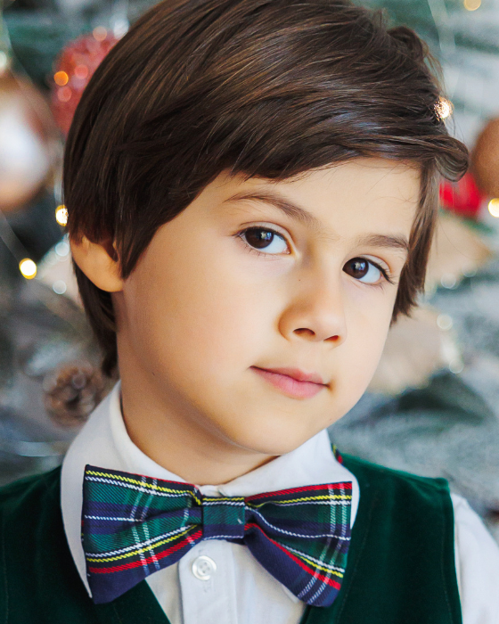 Green Checkered Bow Tie, for Boys, School
