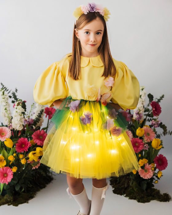 Rochița Pajiște cu flori de Primăvară cu Luminițe, Serbare Toamnă