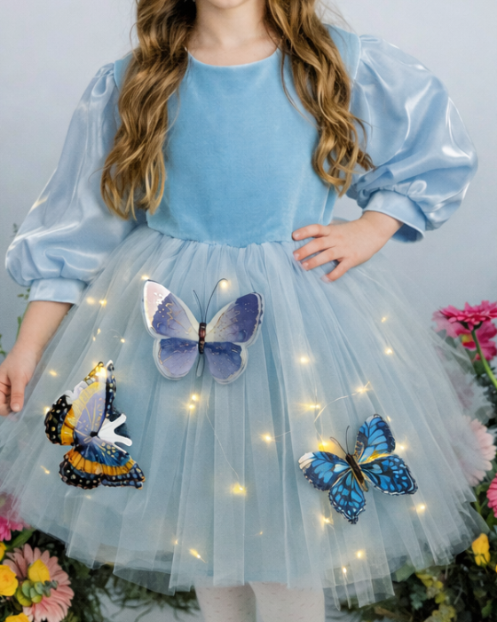 Rochita cu Luminite Bleu, tulle cu Fluturasi