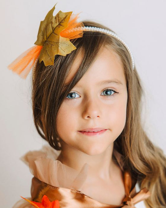 Headband with Pearls and Brown Leaf, Autumn Fairy