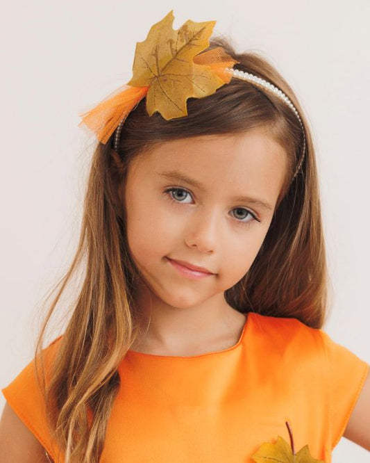 Headband with Pearls and Brown Leaf, Autumn Fairy