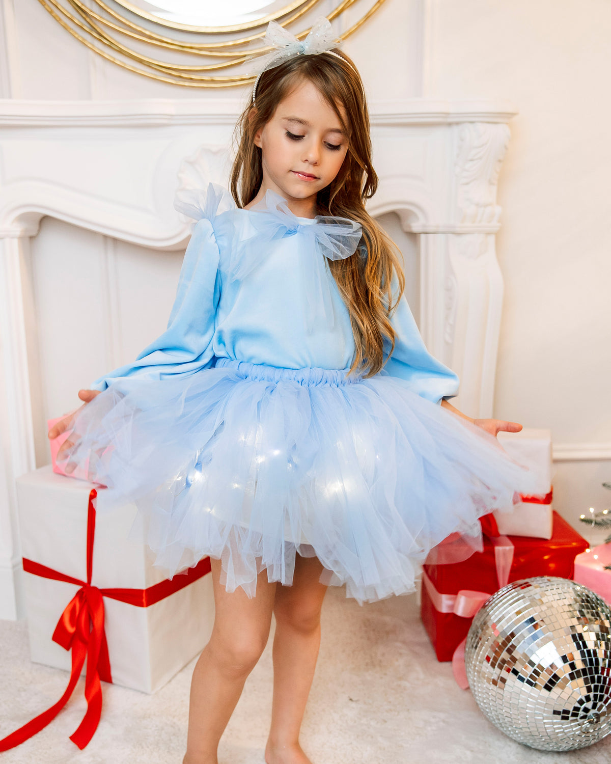 Compleu Fustiță+Bluziță+Bentiță, Prințesa Bleu