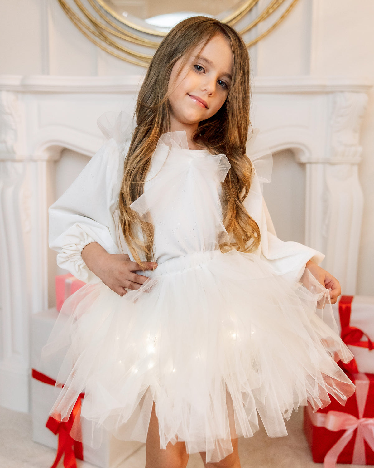 Costum Fustiță+Bluziță, Alb, Înger, Serbare