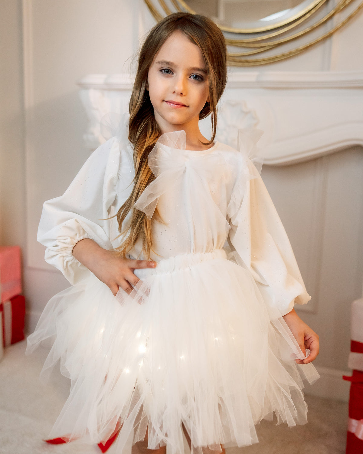 Costum Fustiță+Bluziță, Alb, Înger, Serbare