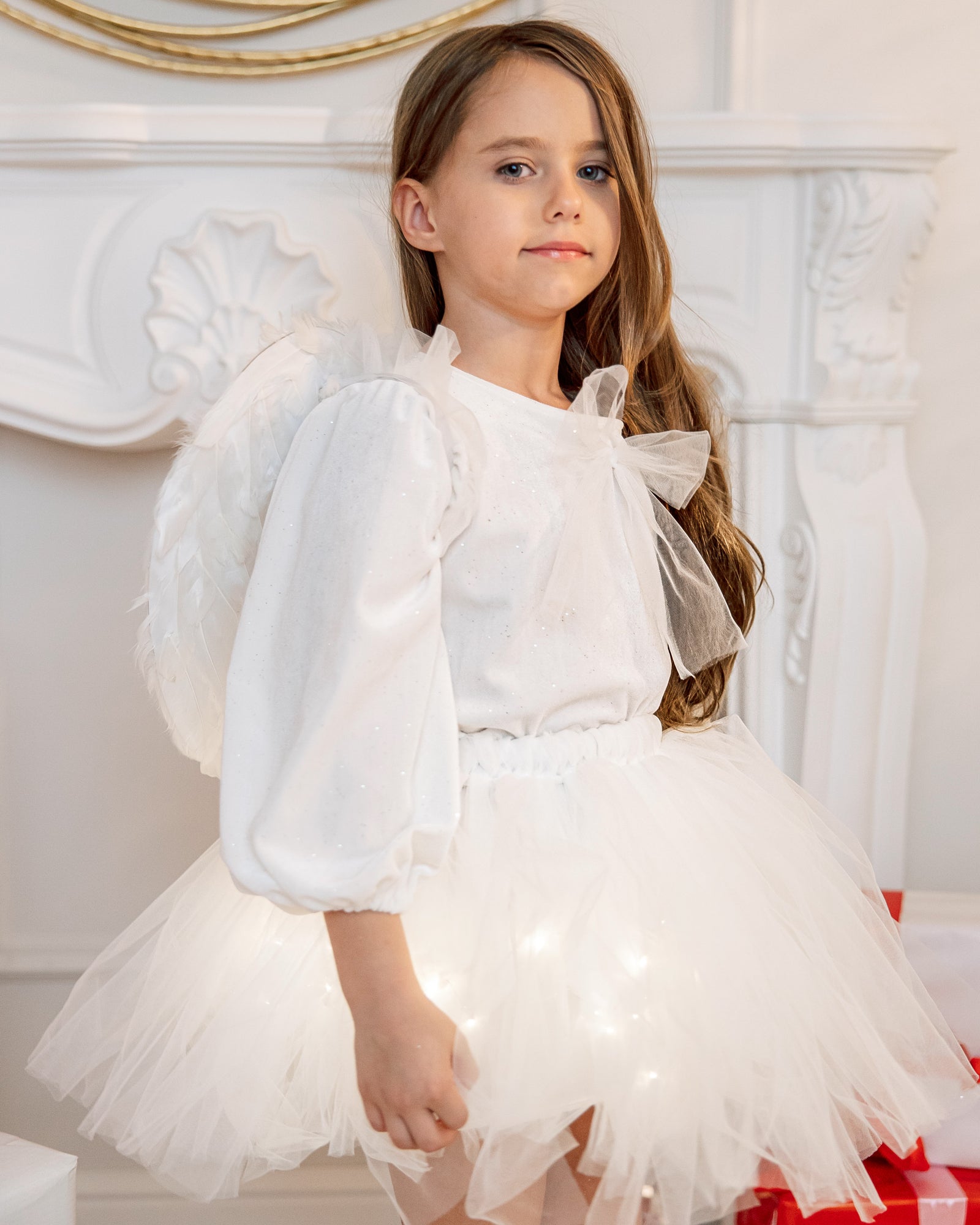 Costum Fustiță+Bluziță+Aripi, Înger, Serbare