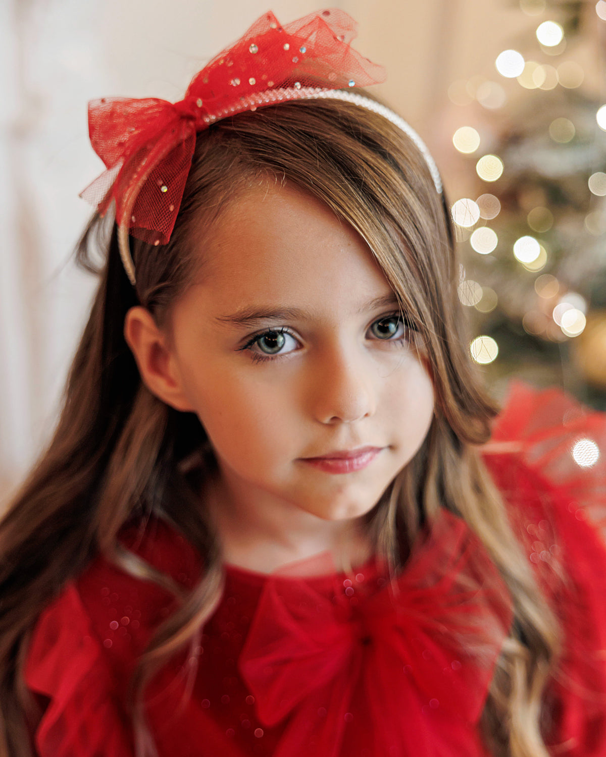 Bentiță cu Fundiță Roșie cu Sclipici, Bucuria Crăciunului