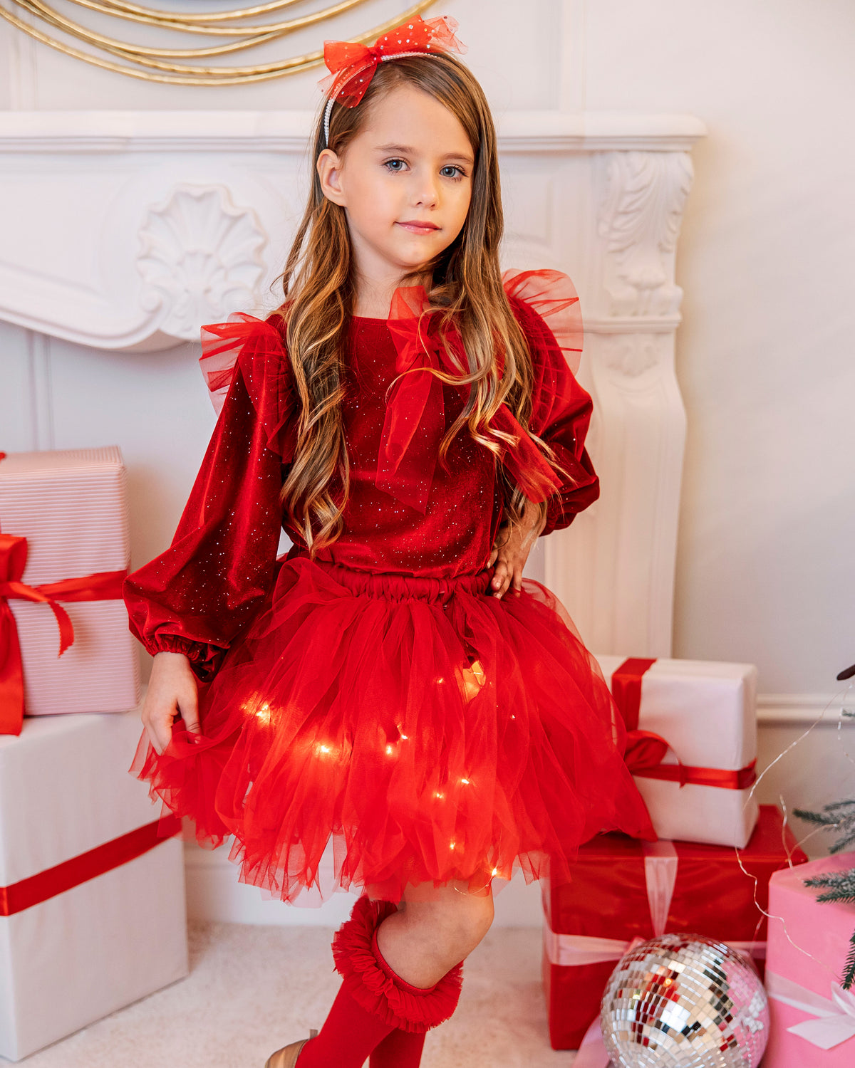 Red Outfit Skirt+Blouse+Headband, Red
