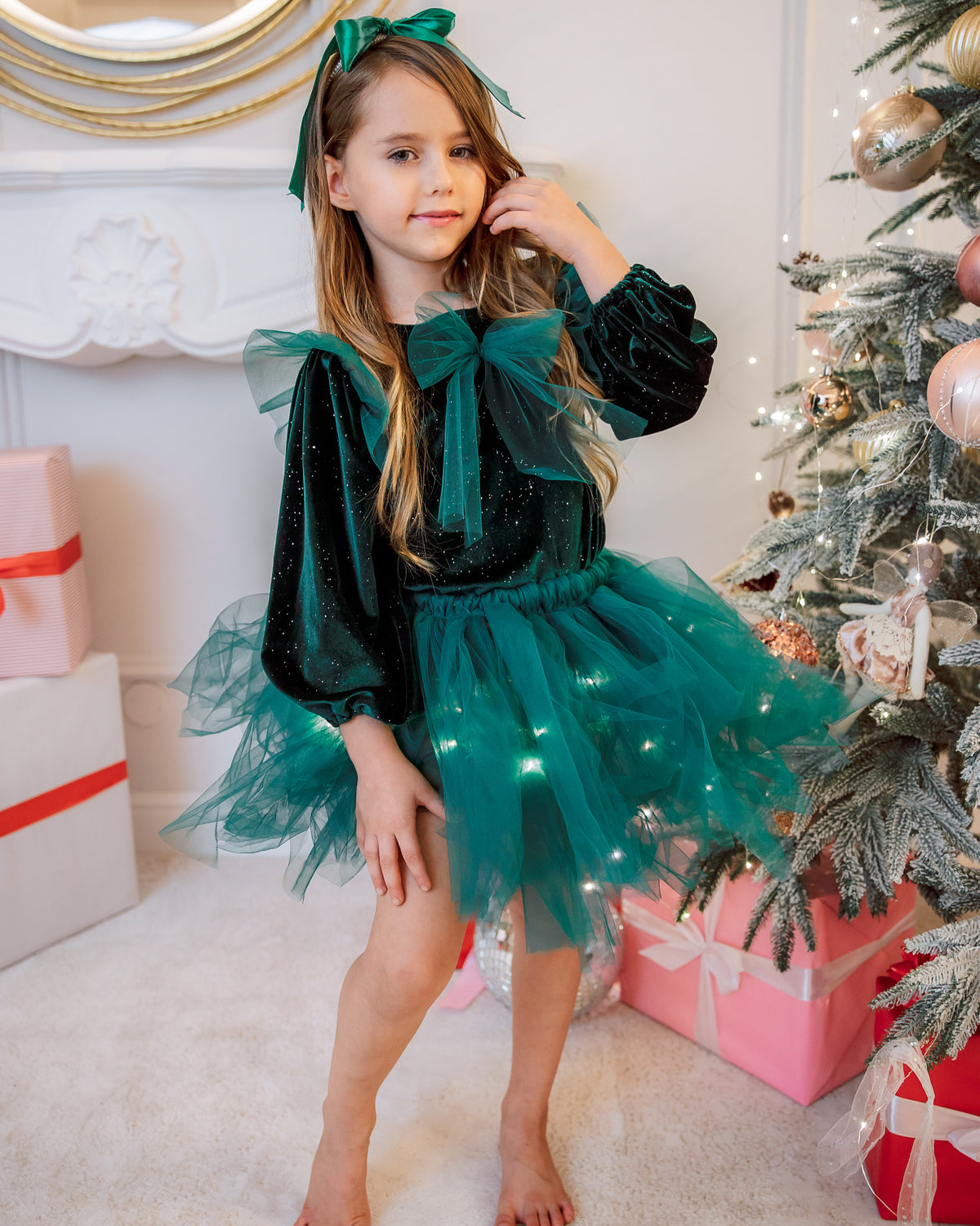 Royal Green Outfit Skirt+Blouse+Headband