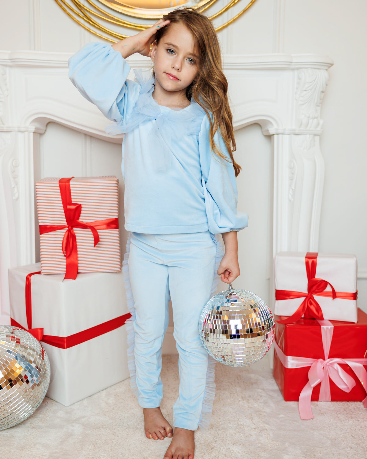 Velvet Tracksuit with Tulle, Baby Blue, Wonderful for Fall 