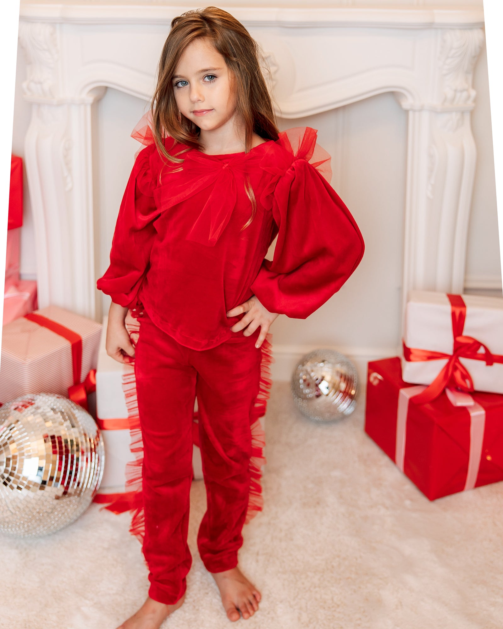 Compleu de Catifea pentru vreme rece, Rosu, 2-3 ani