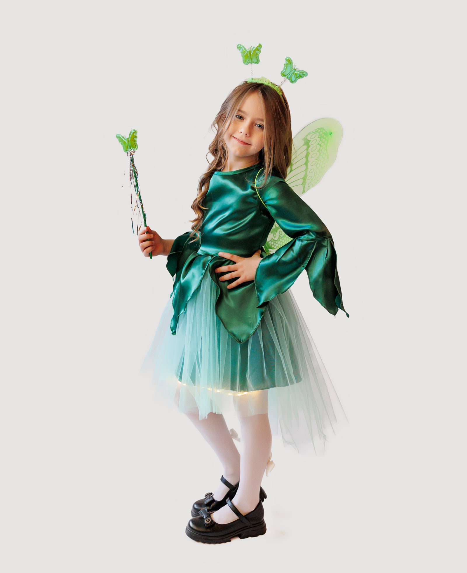 Costum cu Luminițe Zâna Primăverii, 4 Piese Rochiță + Accesorii, de Primăvară, Serbare