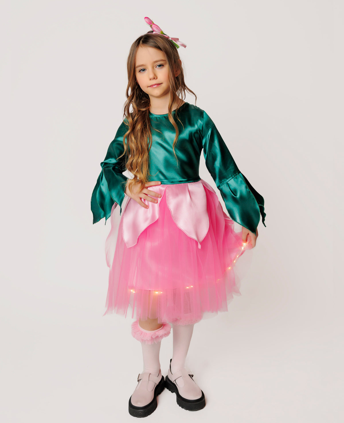 Rochița cu Luminițe Floare Roz (Trandafir, Zambilă, Panseluță, Zâna Primăverii)