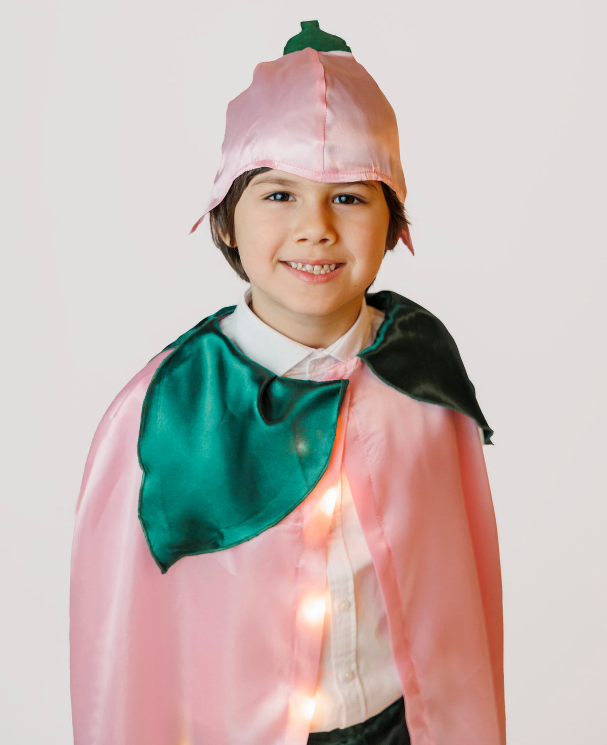 Costum cu Luminițe, Floare Roz BUJOR (Trandafir, Zambilă, Panseluță, Zâna Verii), 3 Piese