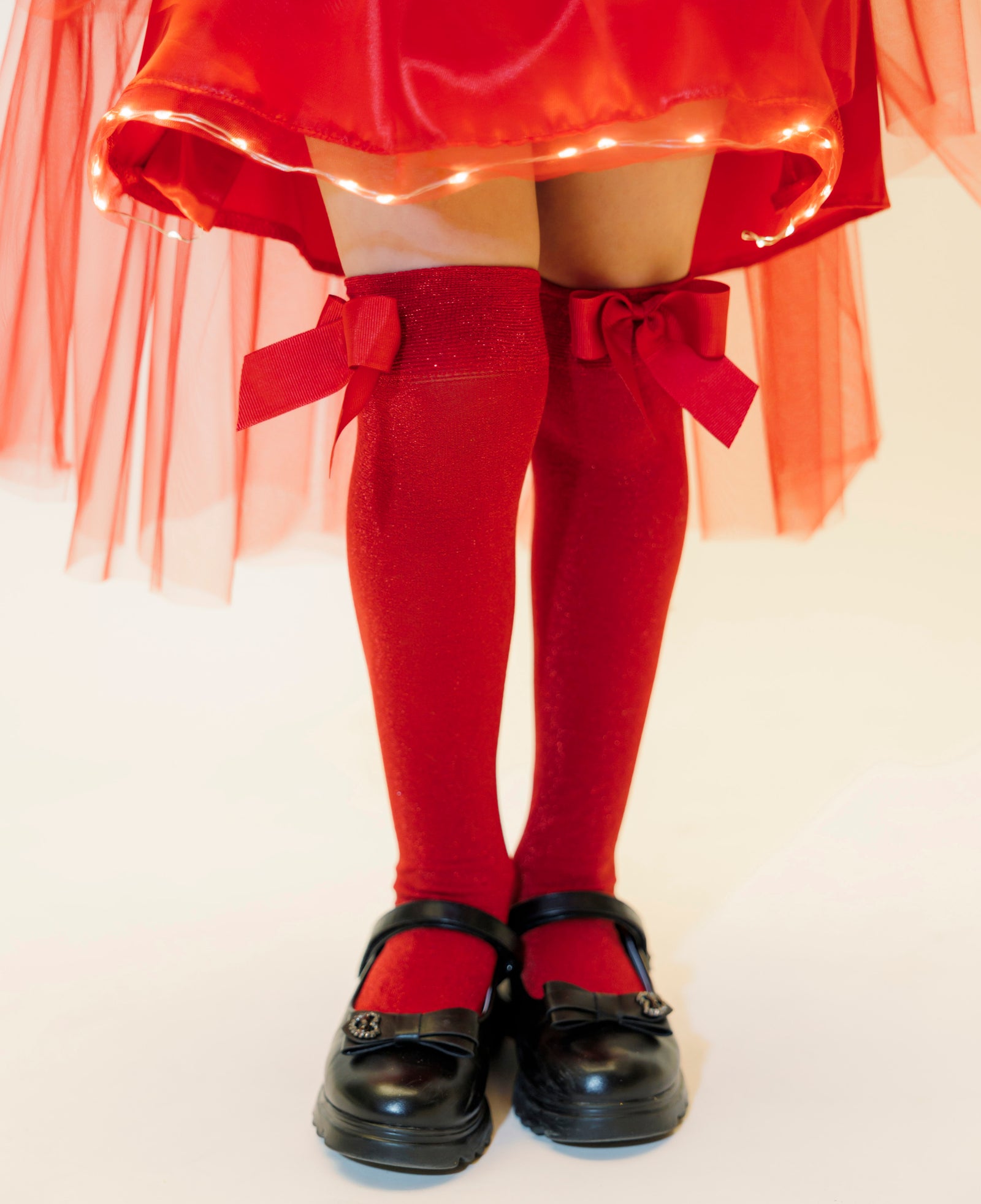 Șosețele Sclipici Roșii cu Fundiță