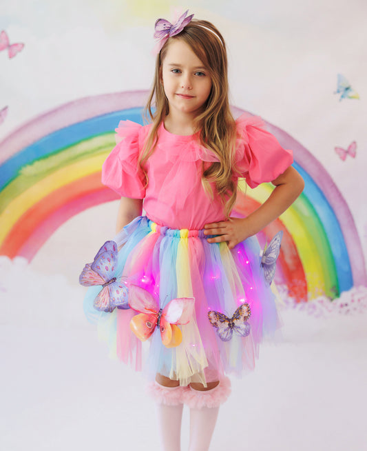 Pastel Rainbow Lights Skirt + Butterflies
